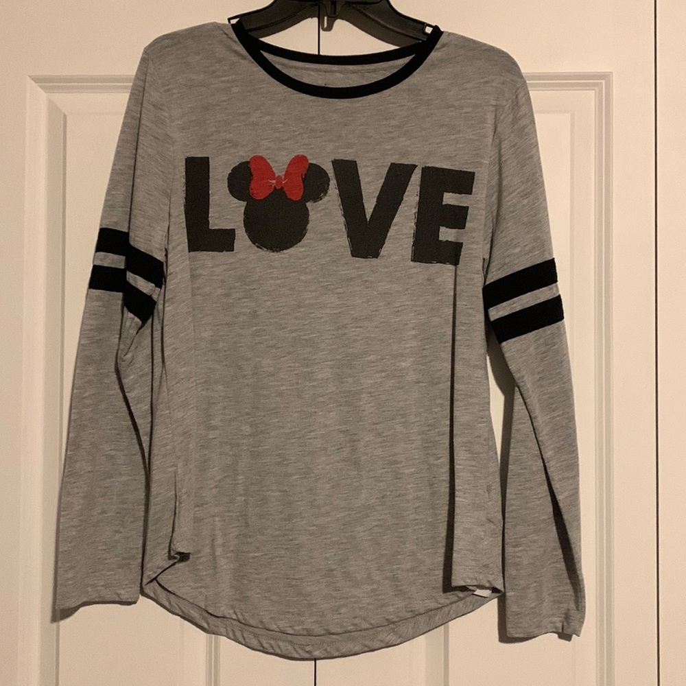 Disney L long sleeved gray T-shirt with Minnie head and love print